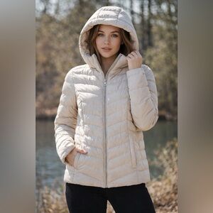 32 Degrees Heat Hooded Puffer Jacket Beige Size Small